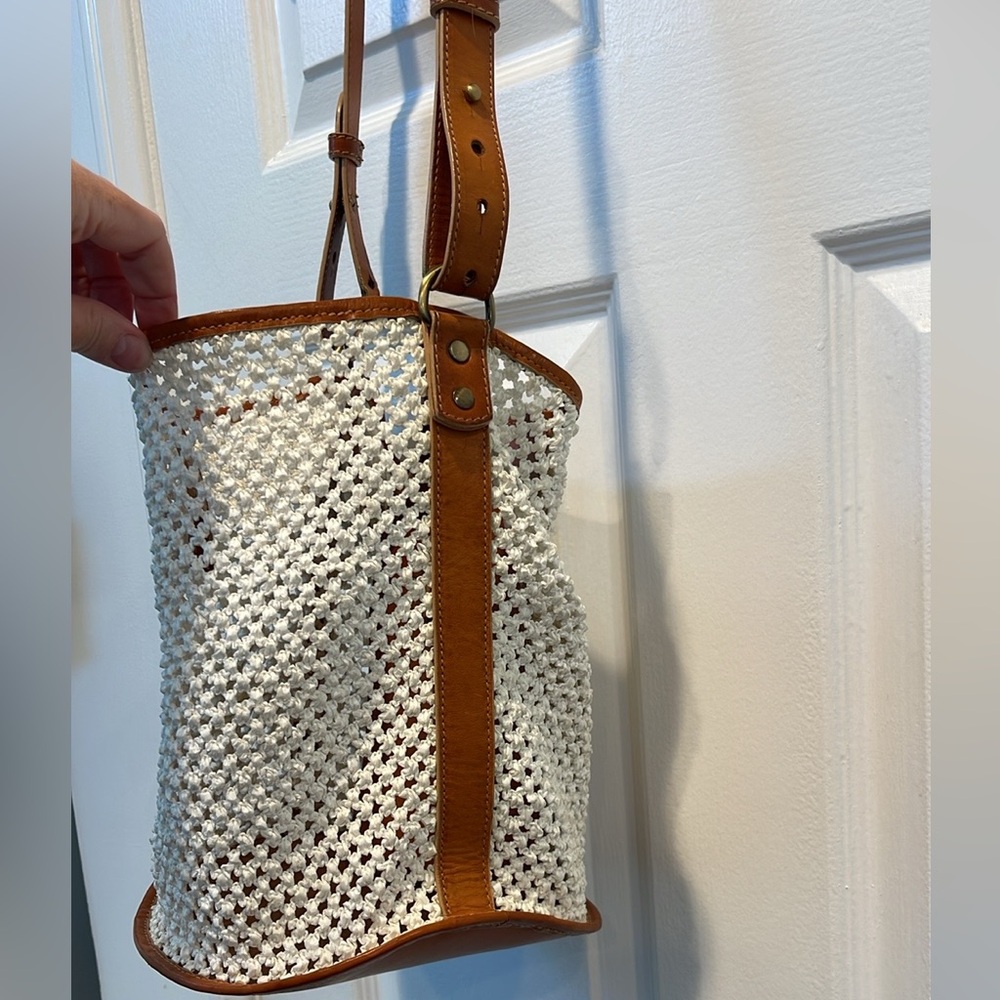 Boho bag Ivory and Textured Tote with Leather Accents